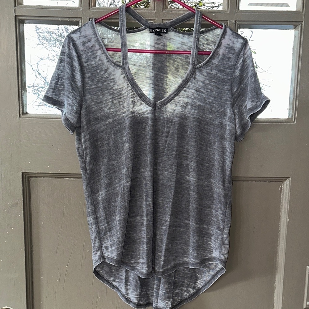 Express Charcoal Short Sleeve V-Neck Tee